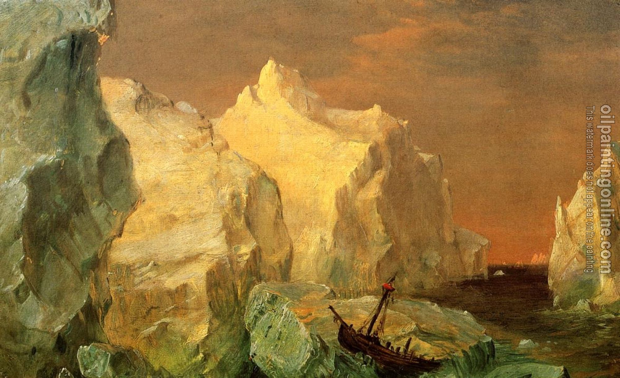 Frederic Edwin Church - Icebergs and Wreck in Sunset